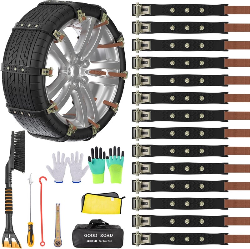 Mistriddle Snow Chains, Anti Slip, Non-metallic, Emergency Tire Chains Suitable for Cars, Trucks, Pickup, SUVs with Tire Width of 165-255mm(14 Pack, Black) - Image 1